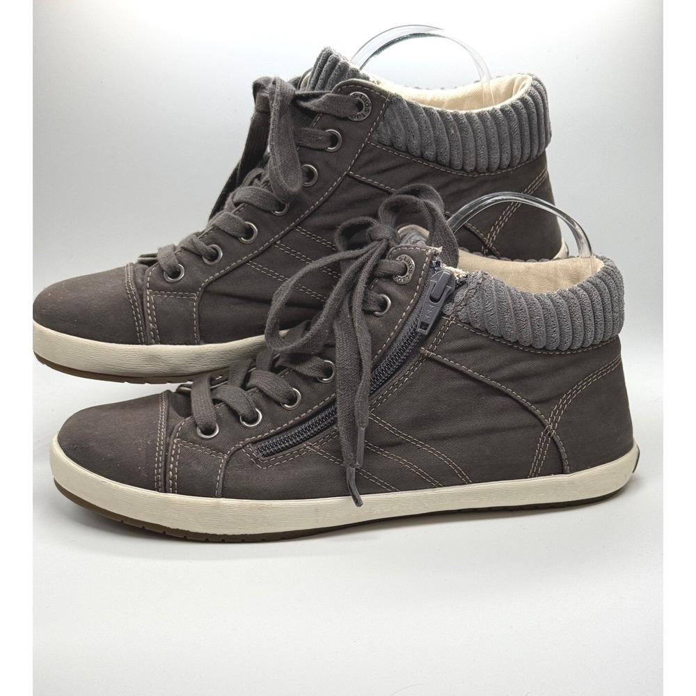Taos Star Up High Top Sneakers Women 8 Gray Canvas Zip Up Ribbed -No Inserts-